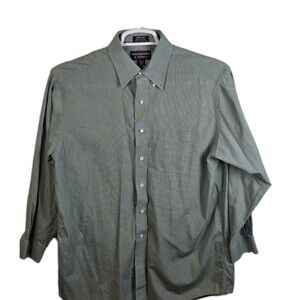 Roundtree‎ & Yorke Men's 15.5 -33 Green Striped Long Sleeve Button Up Shirt
